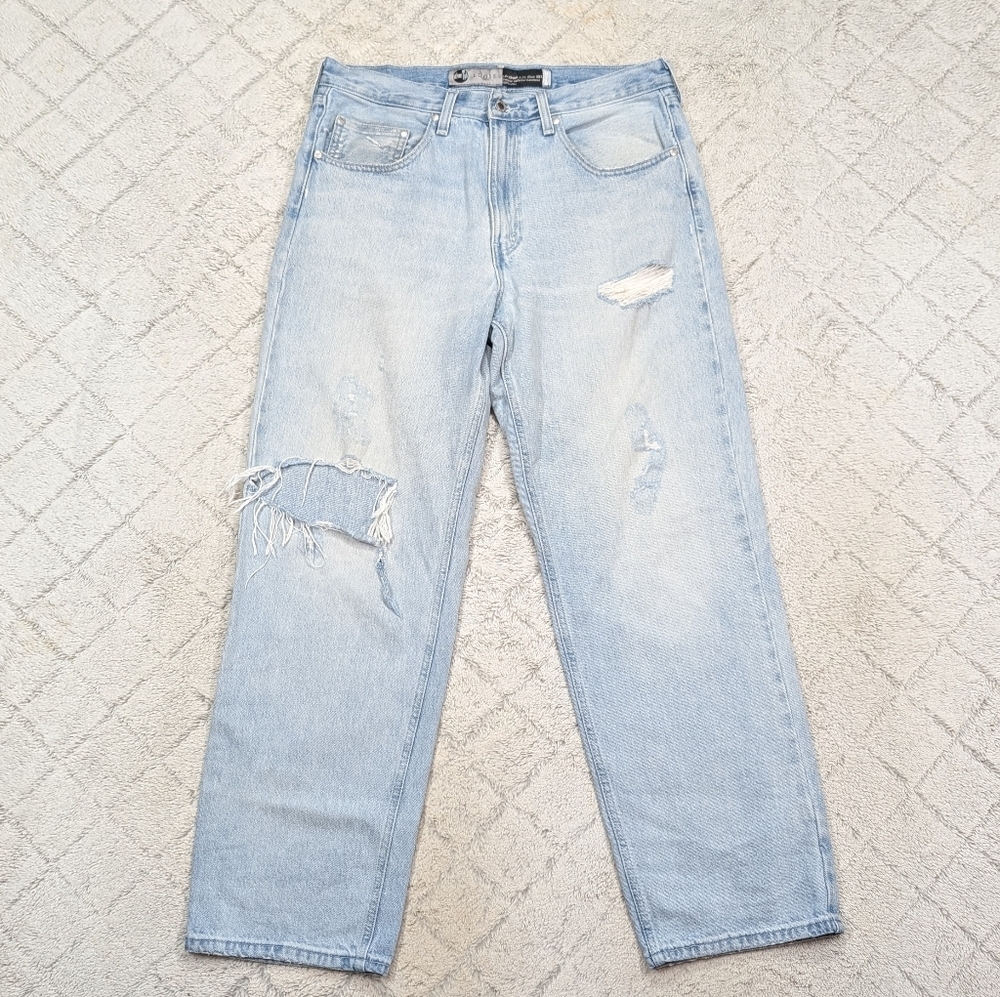 Levis Silvertab Jeans Mens 34x32 Blue Light Wash Loose Baggy Straight Distressed